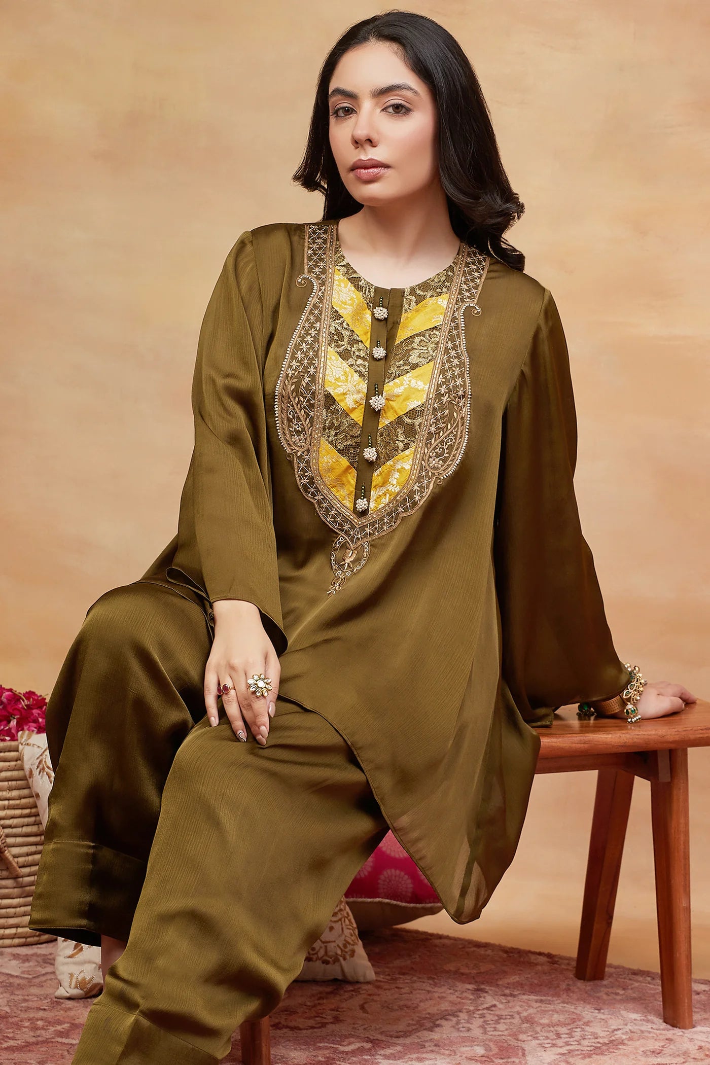 Meer Harit Hand Embroidered Banarasi Farshi Set