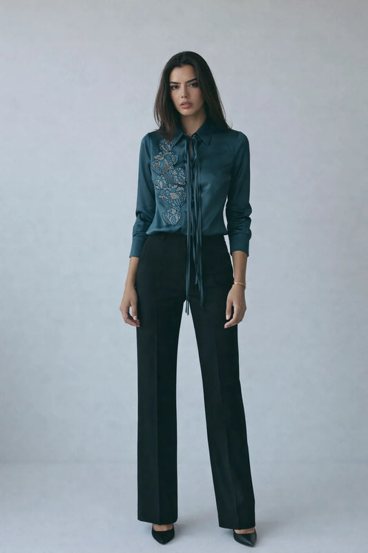 Midnight Iris Silk Blouse