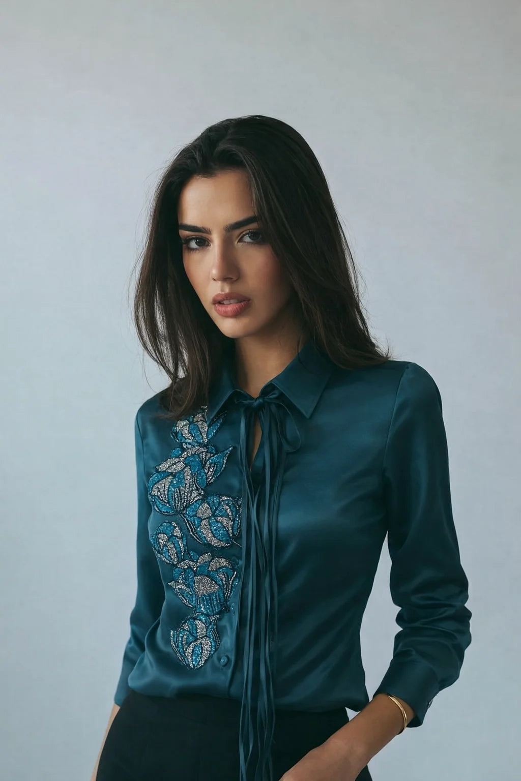 Midnight Iris Silk Blouse