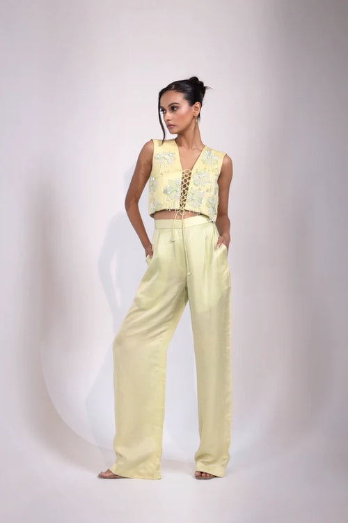 Mint Green Hand-Embroidered Lace-Up Co-ord Set