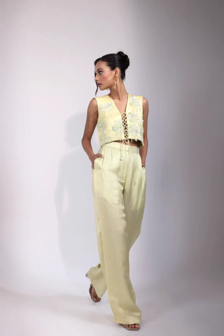 Mint Green Hand-Embroidered Lace-Up Co-ord Set