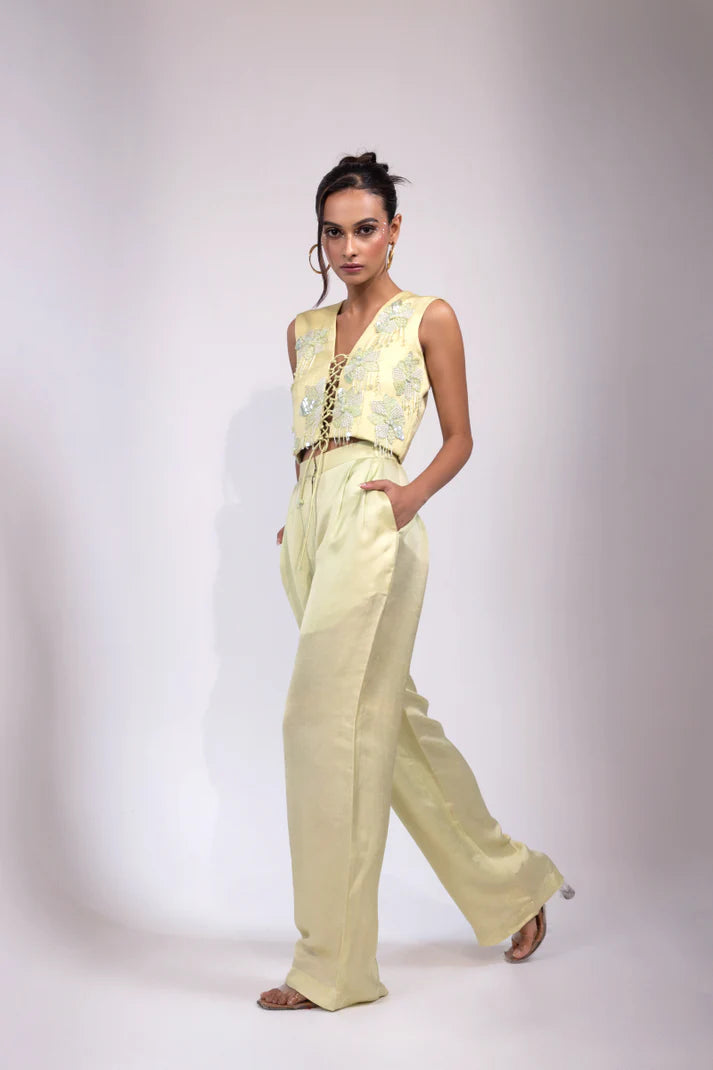 Mint Green Hand-Embroidered Lace-Up Co-ord Set