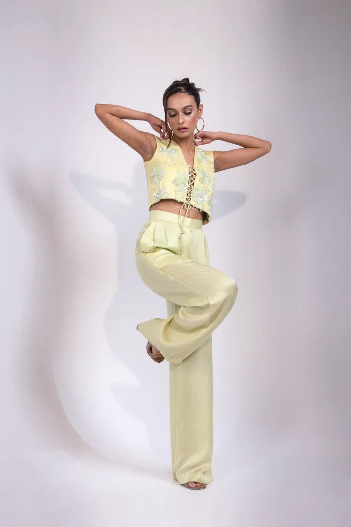 Mint Green Hand-Embroidered Lace-Up Co-ord Set