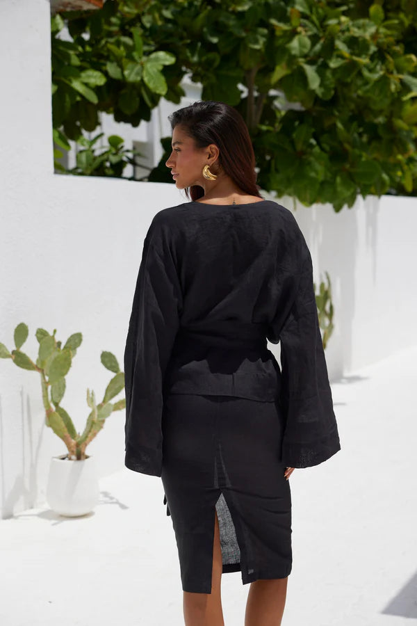 Miyoko Linen Kimono SET- Black