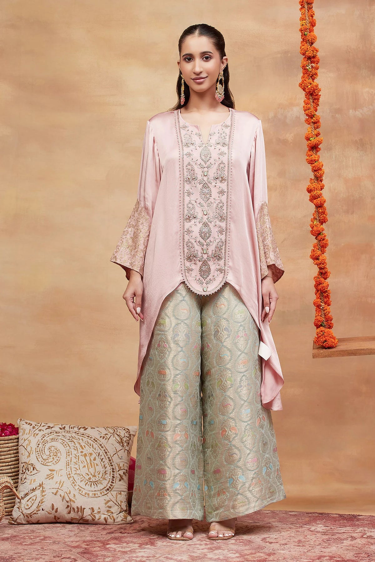Munshi Gulab Hand Embroidered Banarasi Pant Set