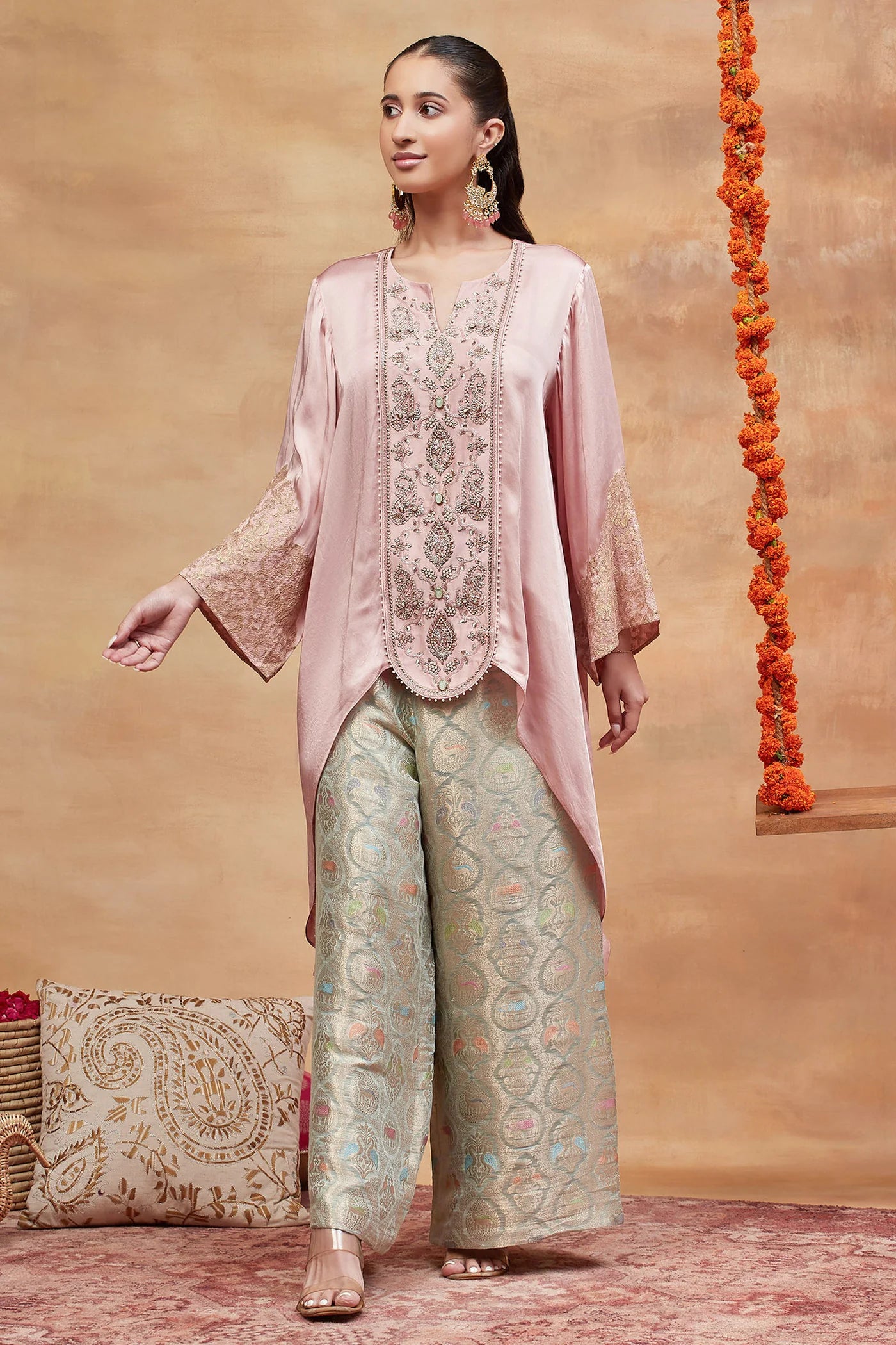 Munshi Gulab Hand Embroidered Banarasi Pant Set