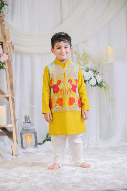 Mustard Applique Kurta Pajama