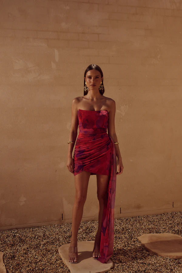 NIGHT LOVER DRESS - SANGRIA PRINT