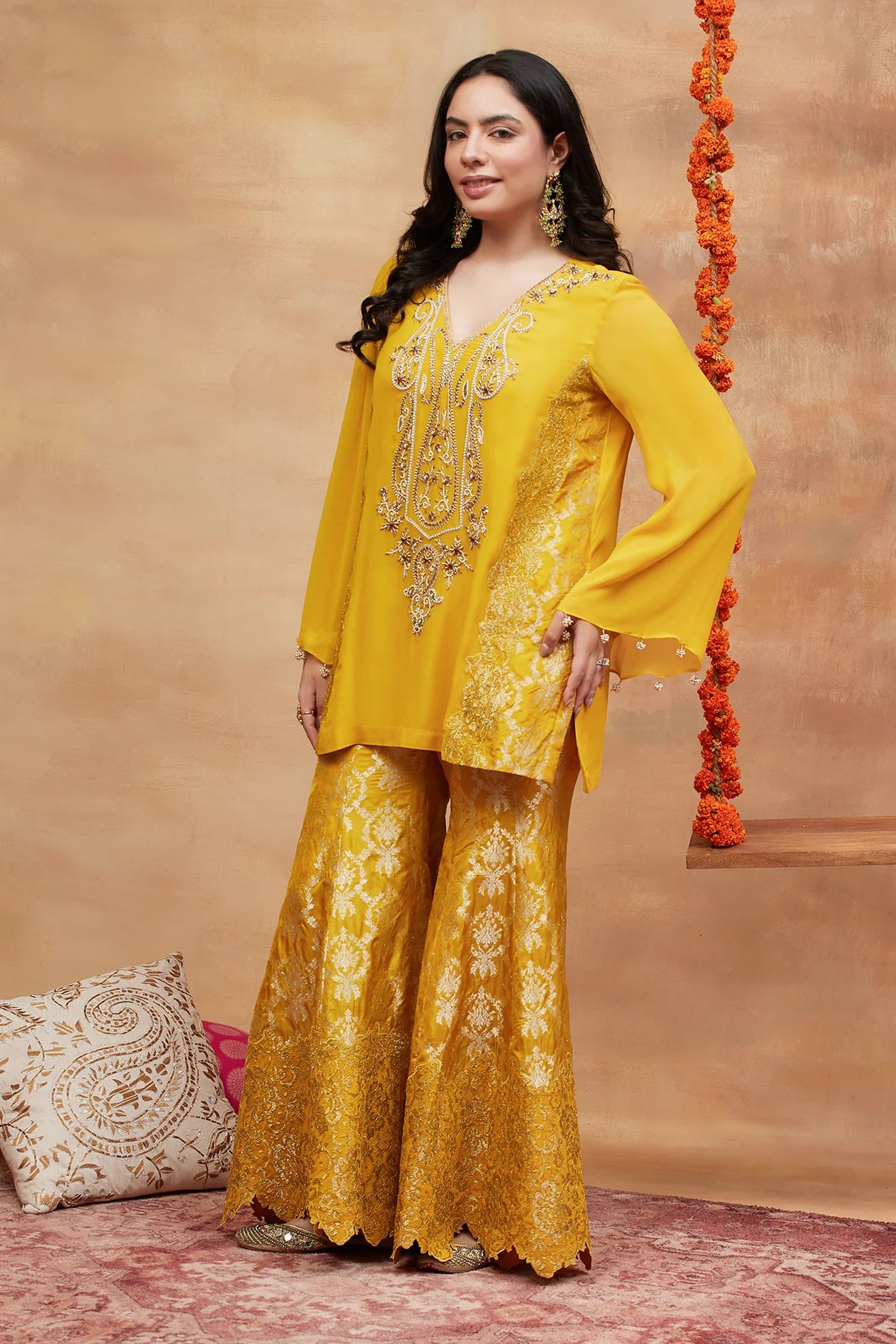 Namo Kanak Hand Embroidered Banarasi Sharara Set