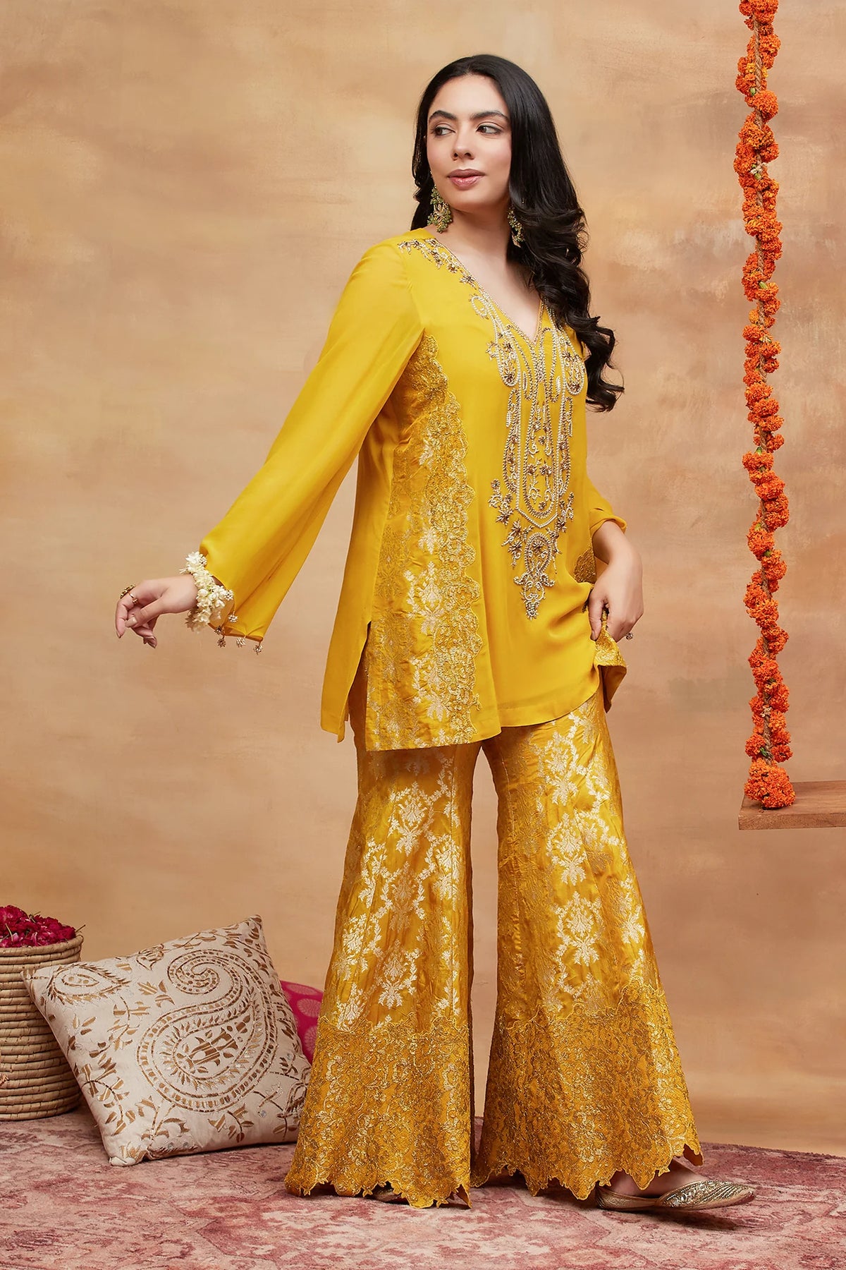 Namo Kanak Hand Embroidered Banarasi Sharara Set