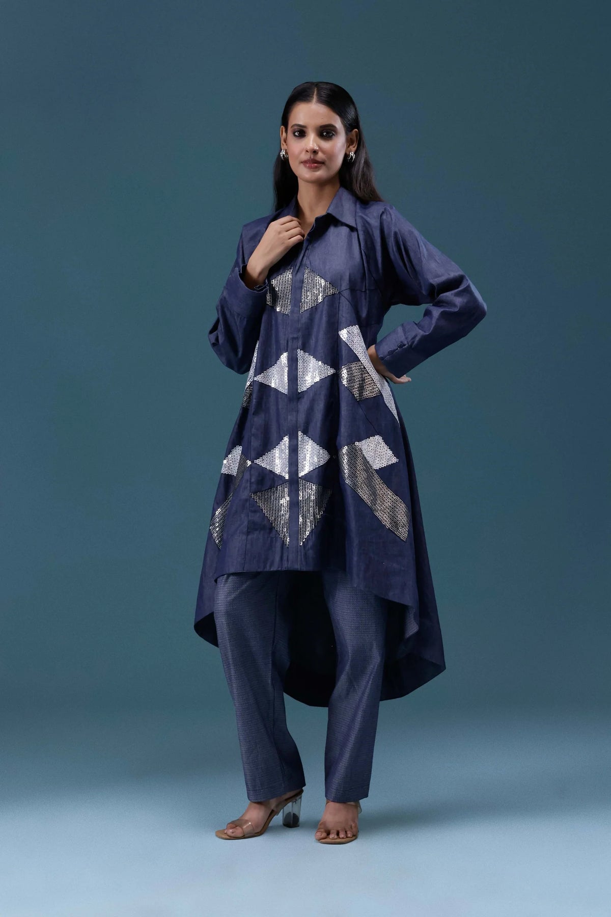 Navy Denim Geometric Sequin Co-ord Set