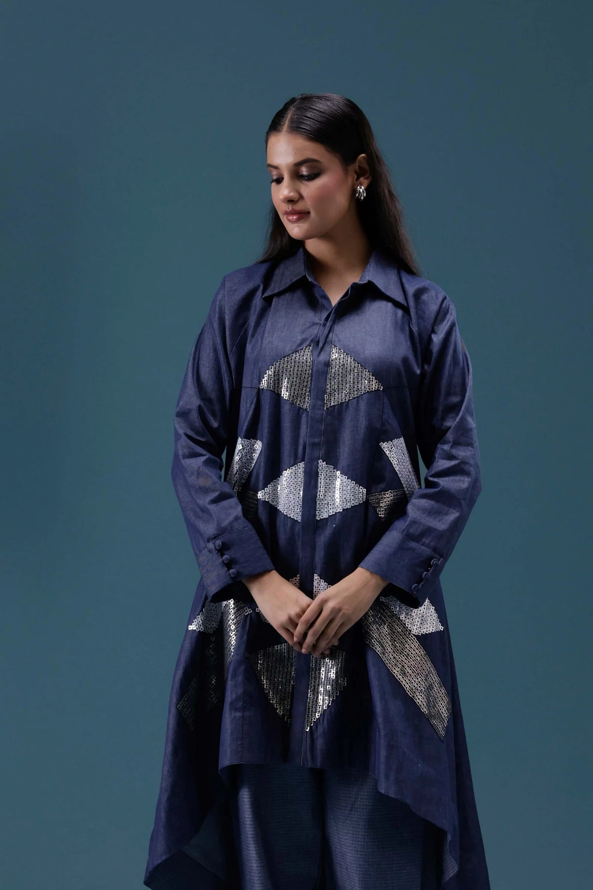 Navy Denim Geometric Sequin Co-ord Set