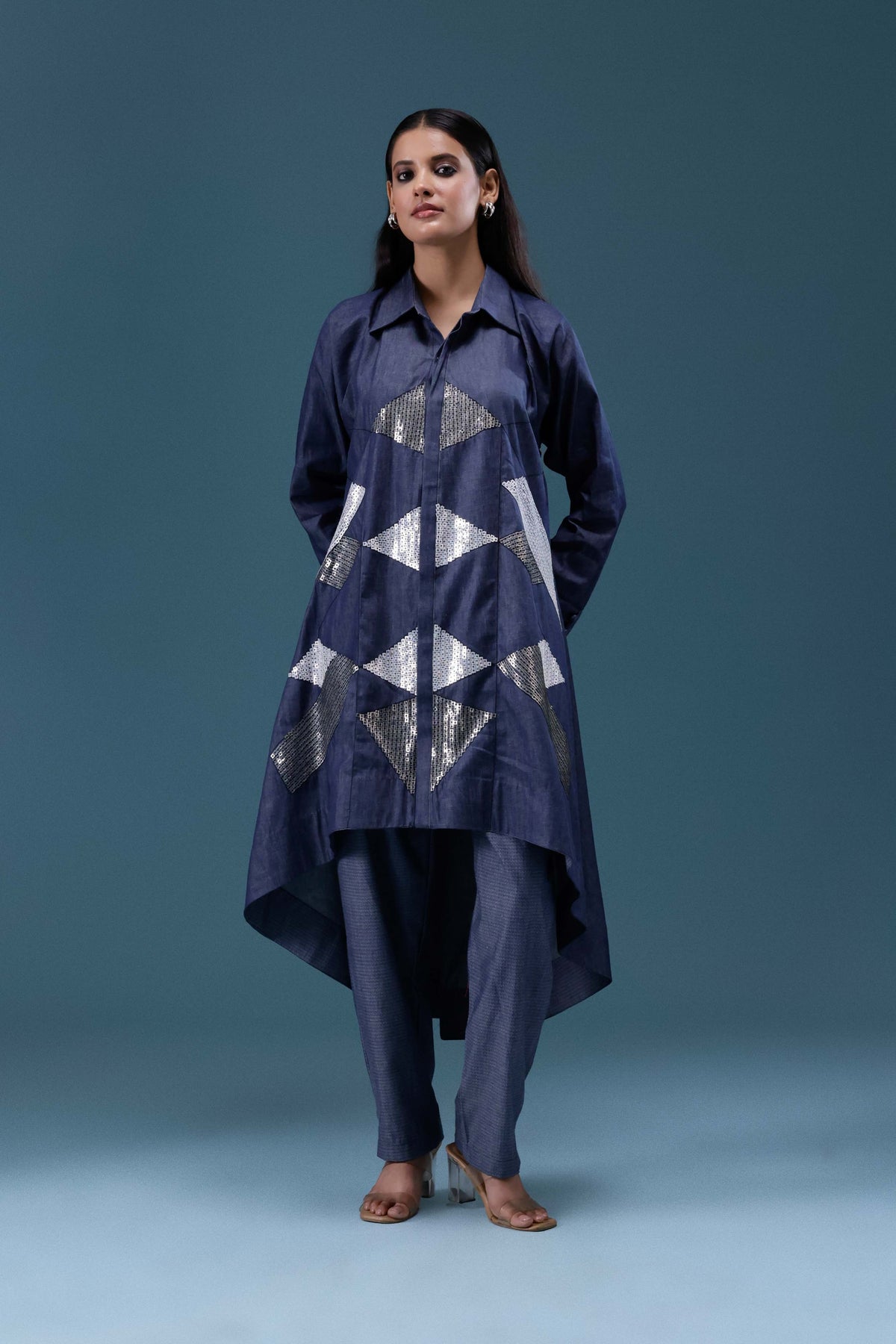 Navy Denim Geometric Sequin Co-ord Set