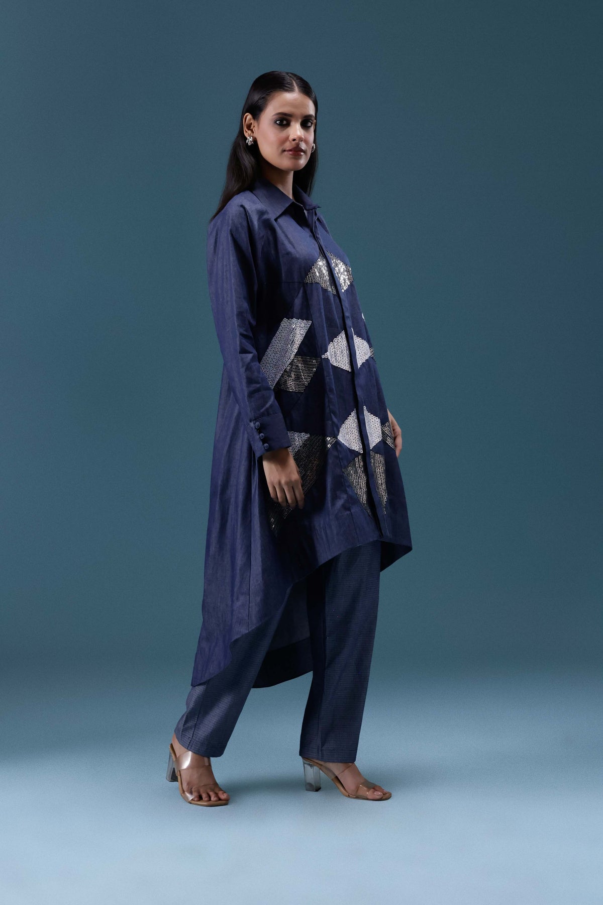 Navy Denim Geometric Sequin Co-ord Set