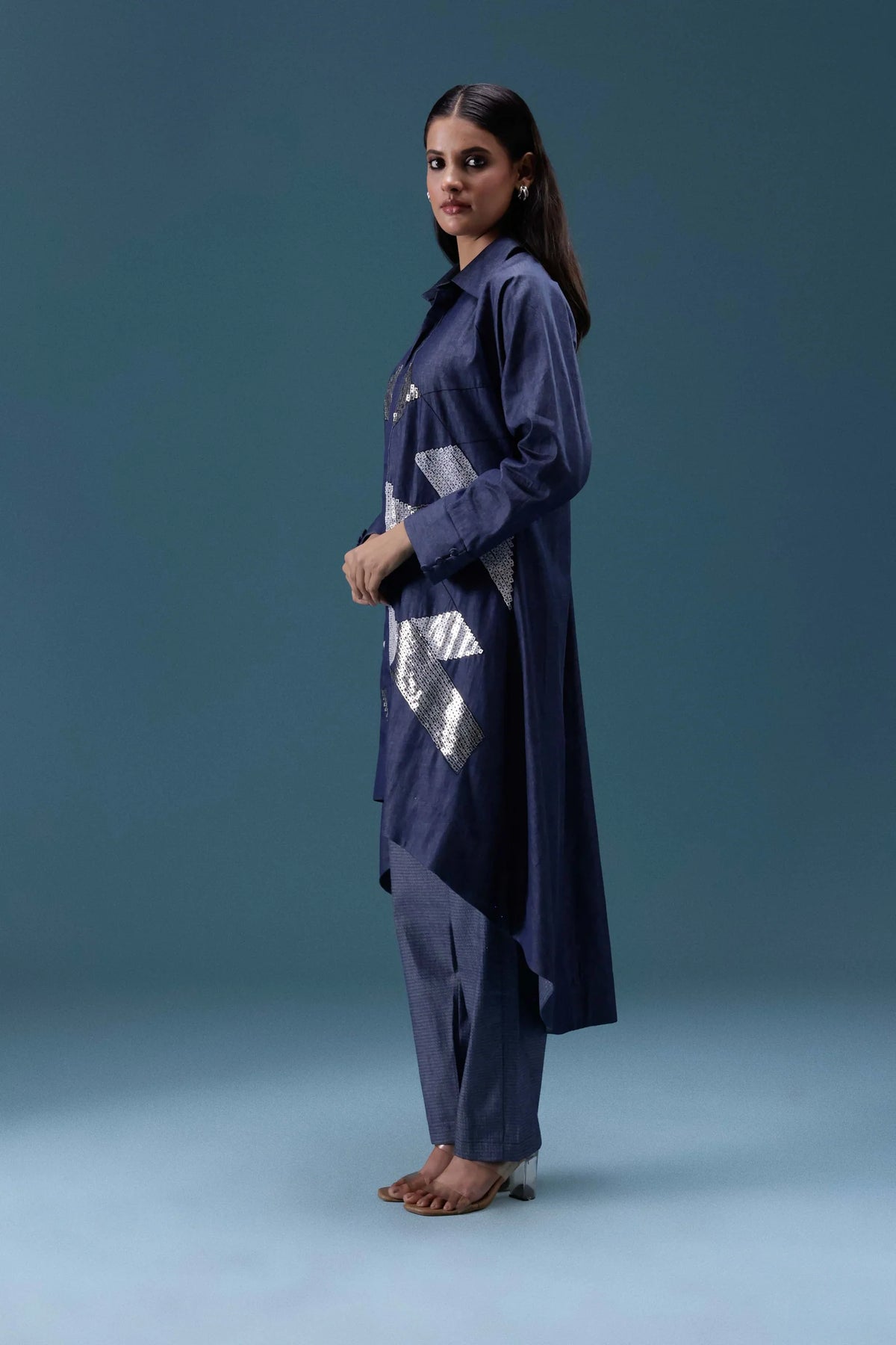 Navy Denim Geometric Sequin Co-ord Set
