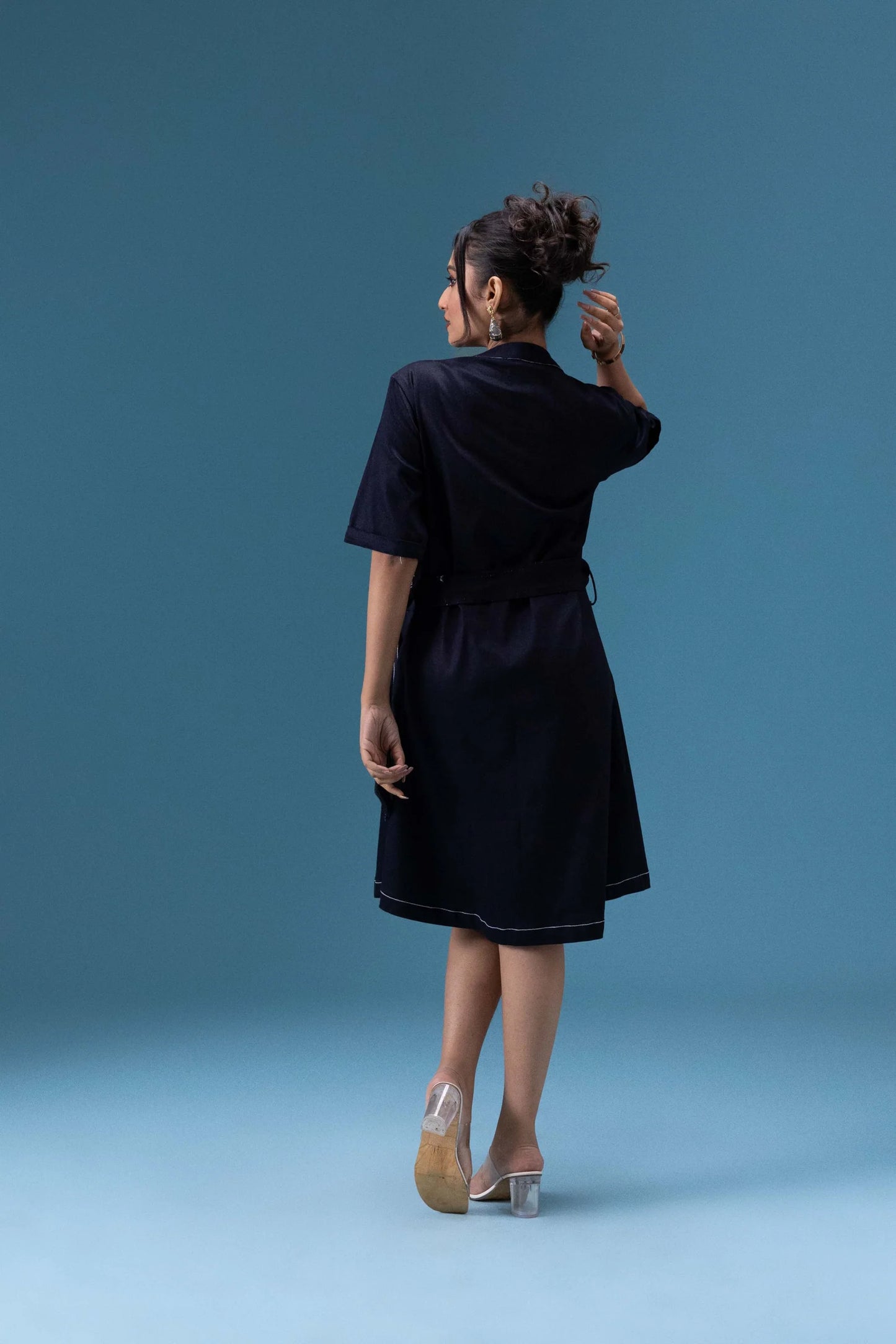 Navy Embroidered Short Dress