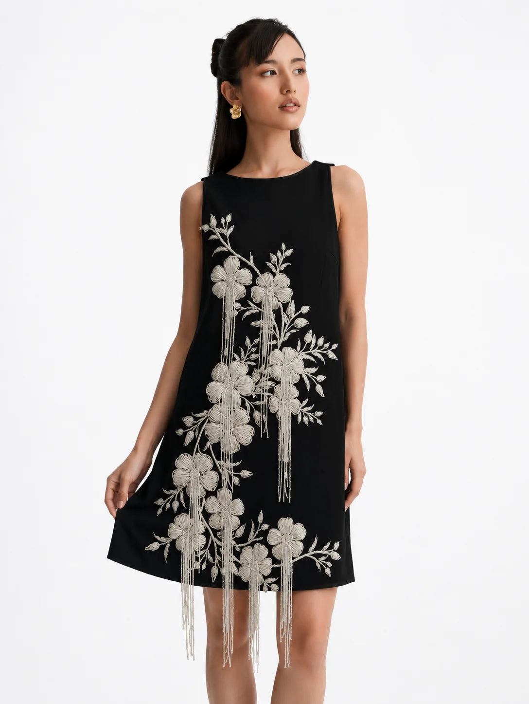 Noir Cascade Embellished Dress