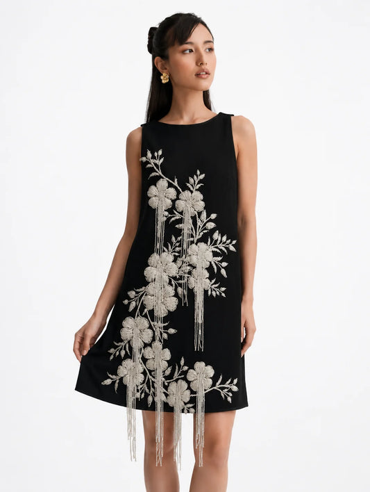 Noir Cascade Embellished Dress