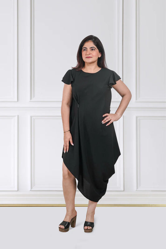 Noir Side-Drape Shift Dress