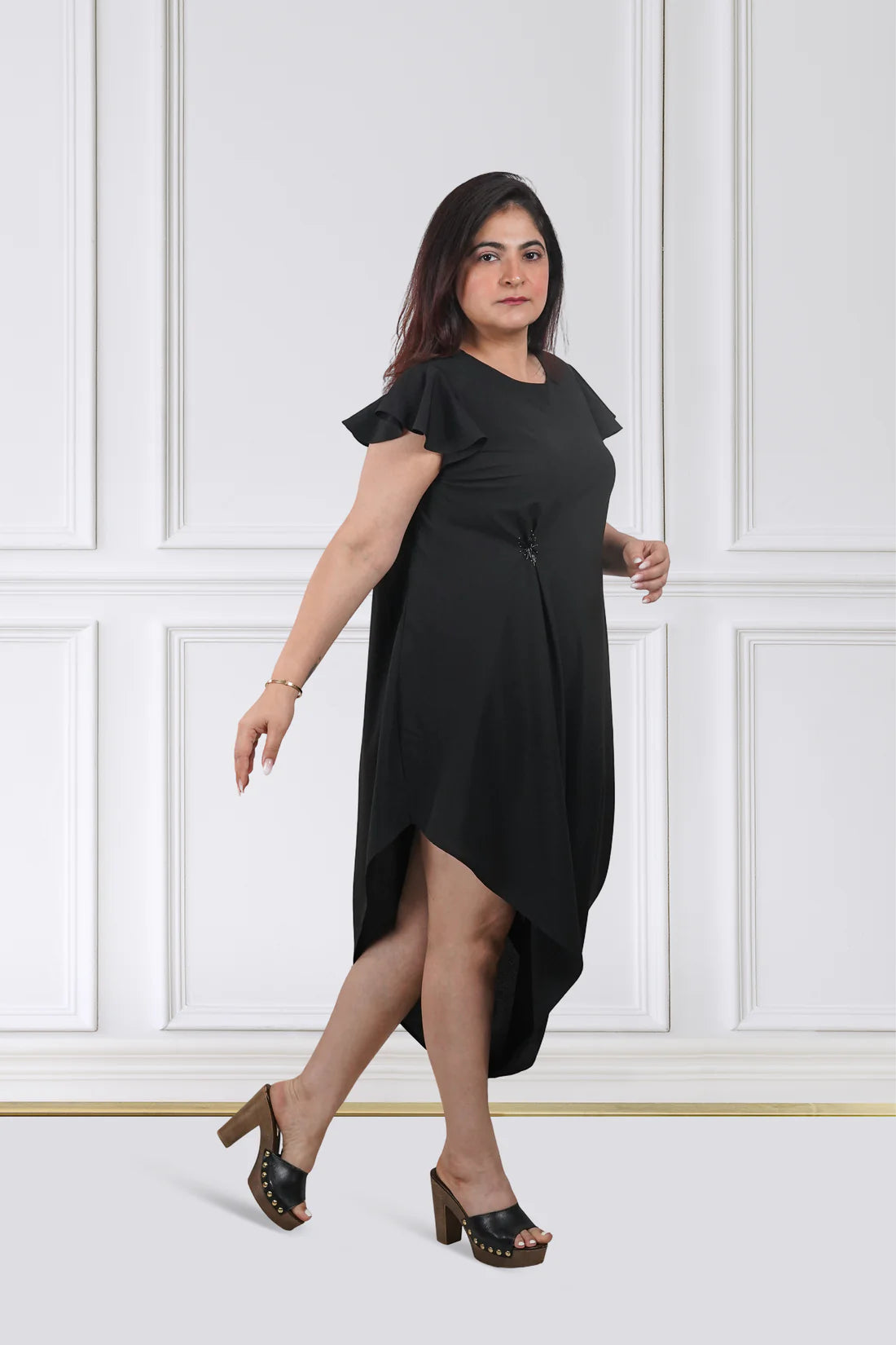 Noir Side-Drape Shift Dress
