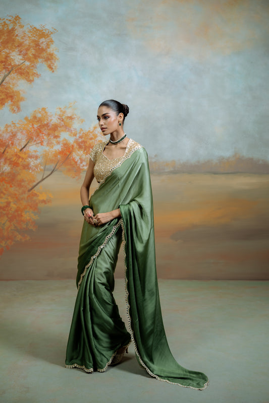 Ombre Saree With Mirror Work Border