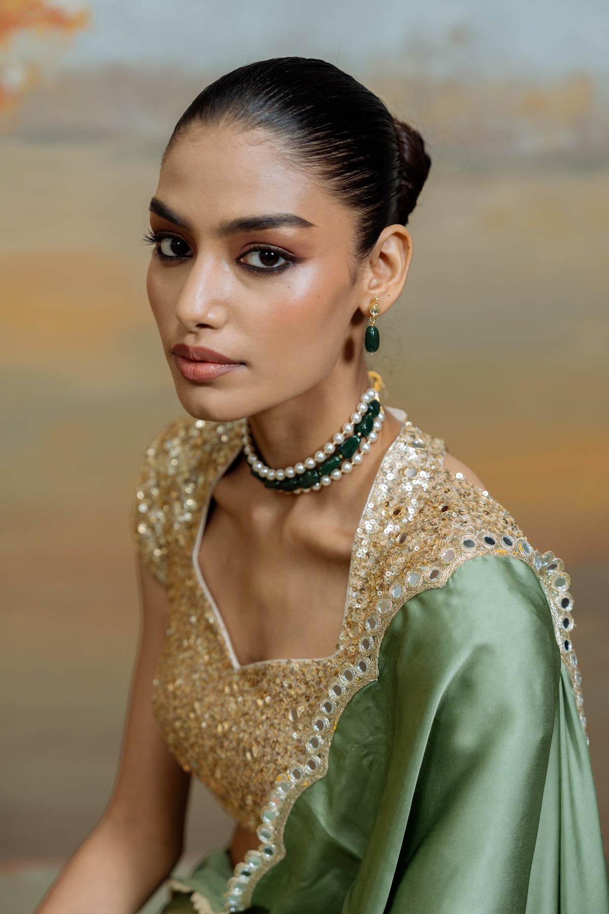 Ombre Saree With Mirror Work Border