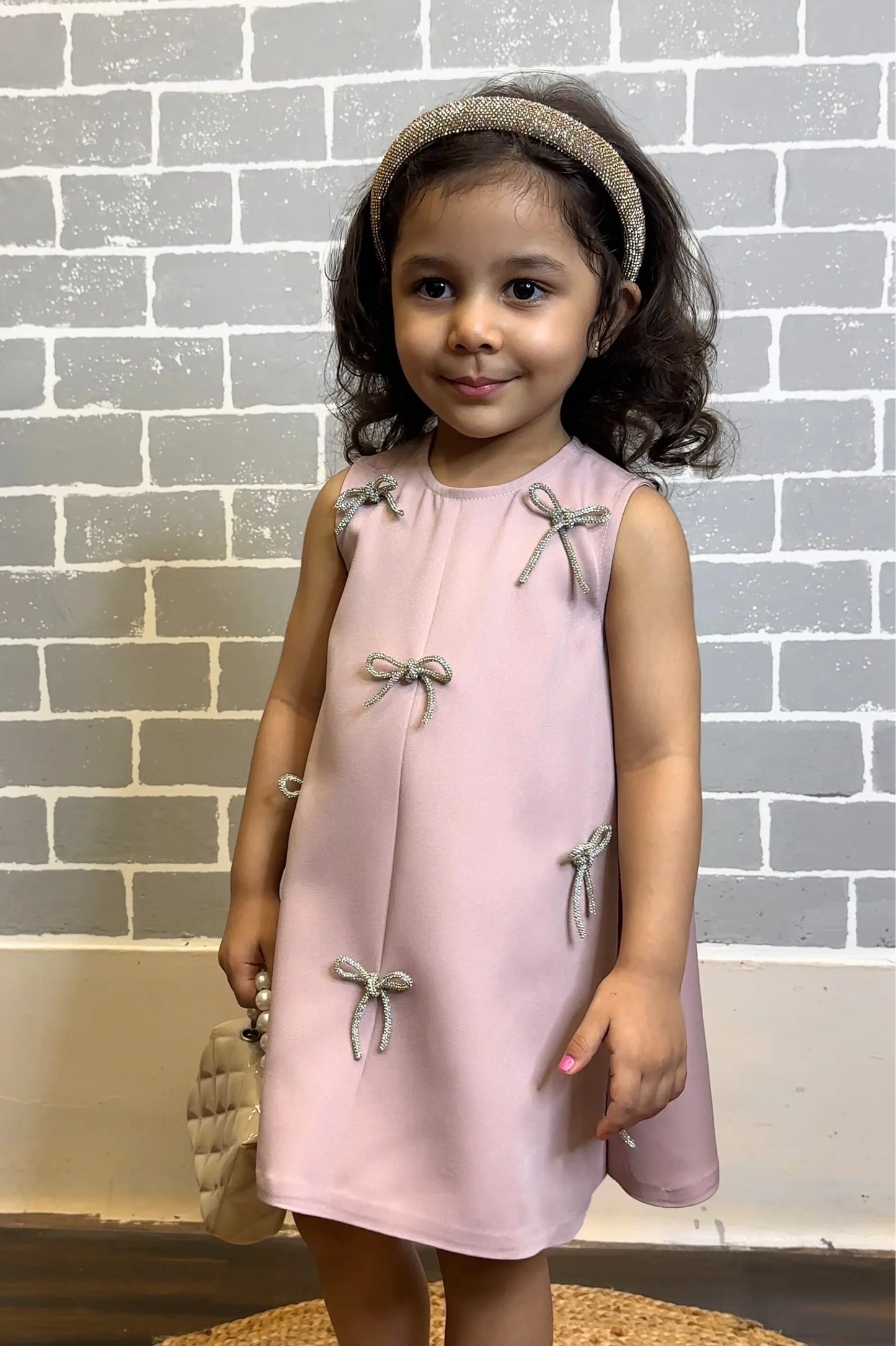 Onion Pink Dress with Stone Bows