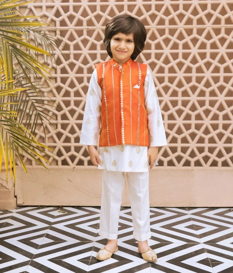Orange Faux Mirror Jacket Set