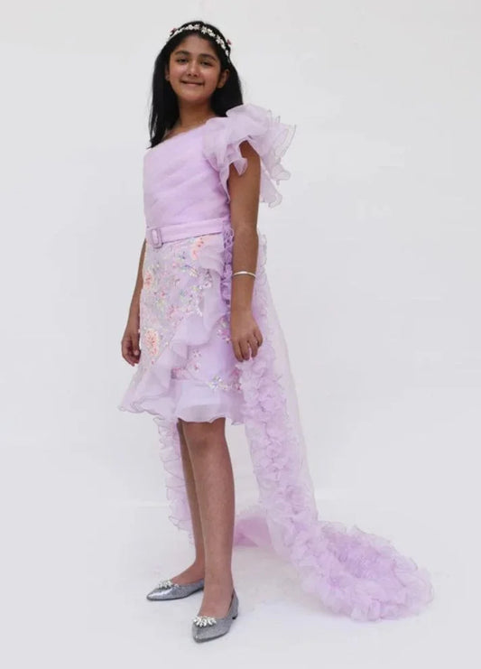 Embroidery Dress and Organza Trail for Girls
