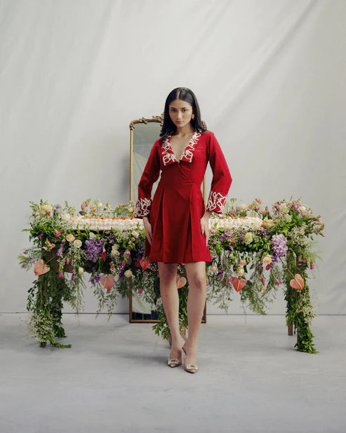 Crimson Box Pleat Blazer Dress
