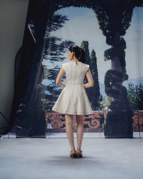 Ecru Flair Dress with Petal-Sleeves