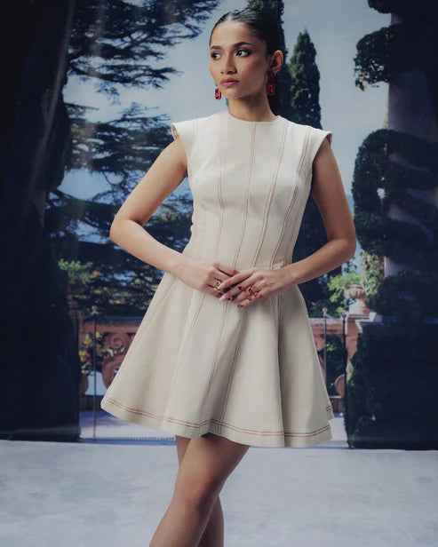 Ecru Flair Dress with Petal-Sleeves