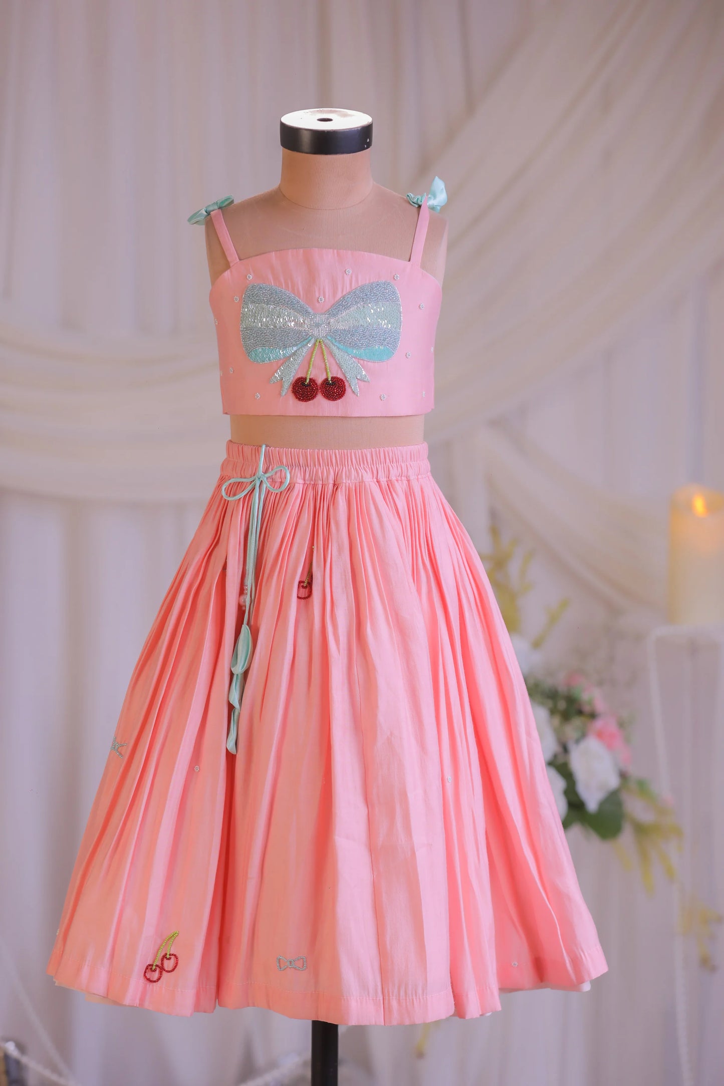 Peach Bow Embroidered Ghaghra