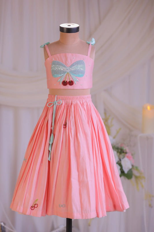 Peach Bow Embroidered Ghaghra