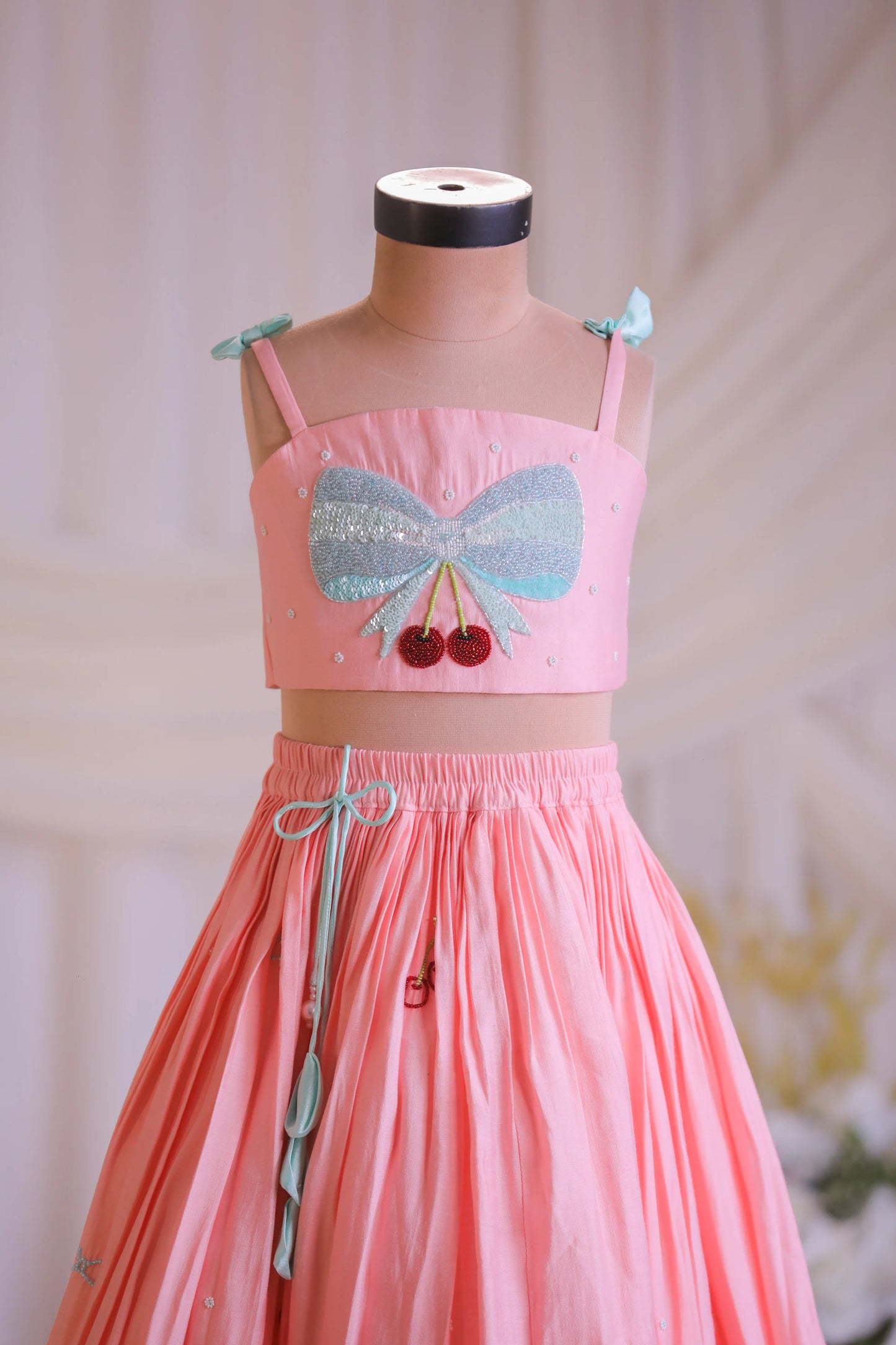 Peach Bow Embroidered Ghaghra
