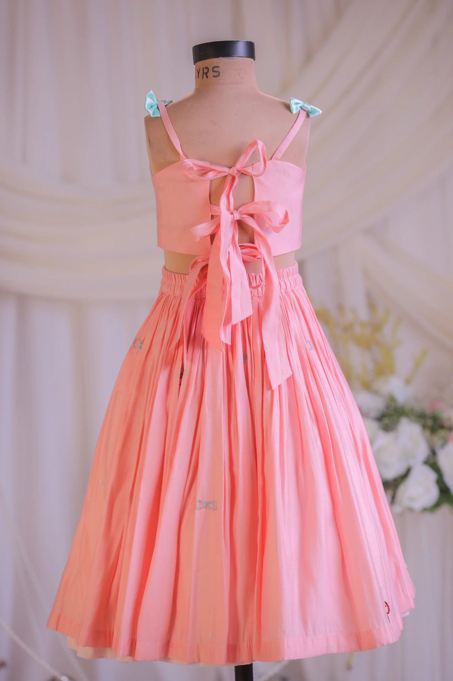Peach Bow Embroidered Ghaghra