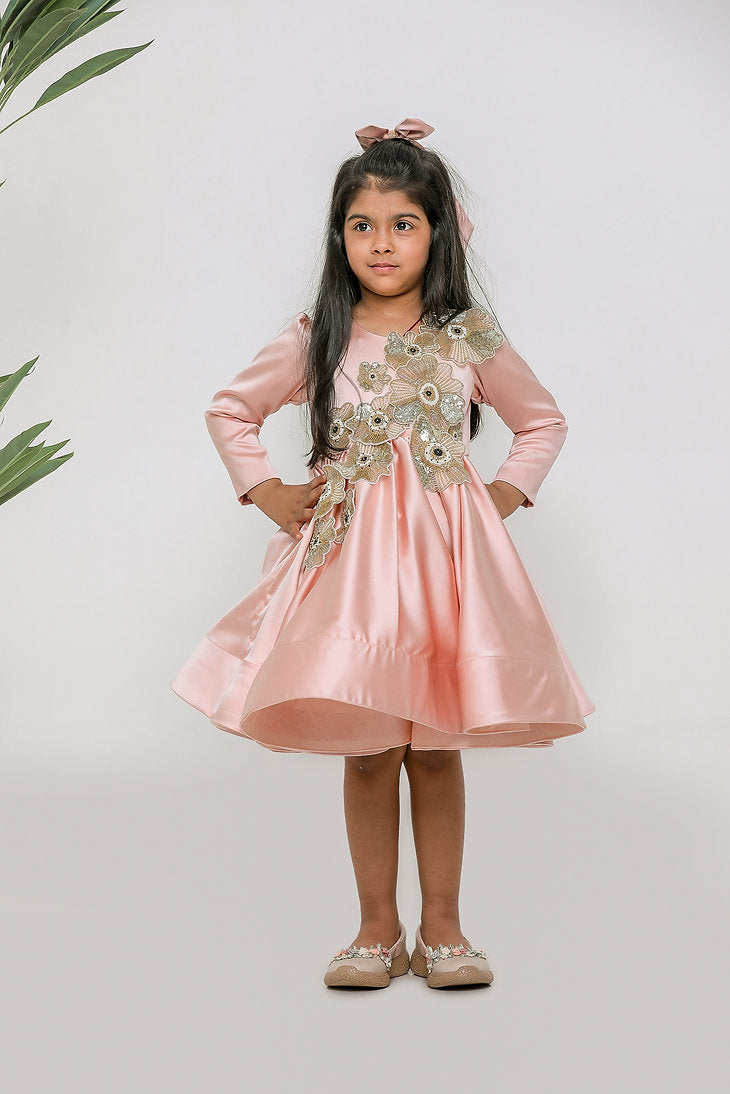 Peach Cutdana Flower Dress