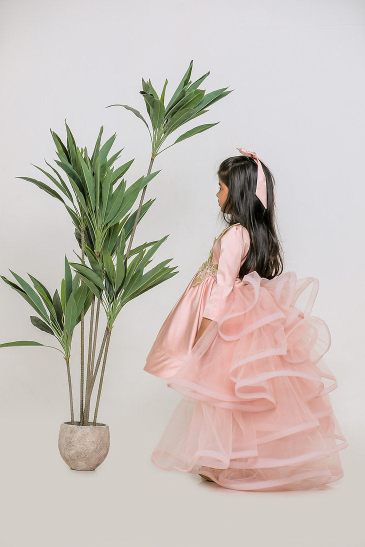 Peach Cutdana Flower Dress