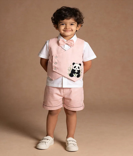 Peach Embroidered Waist Coat Set