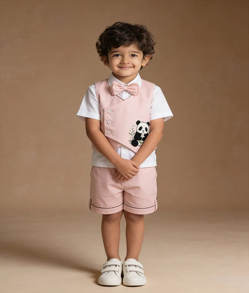 Peach Embroidered Waist Coat Set