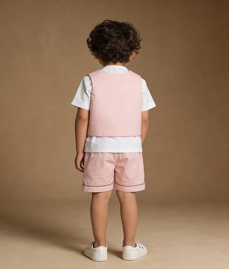 Peach Embroidered Waist Coat Set
