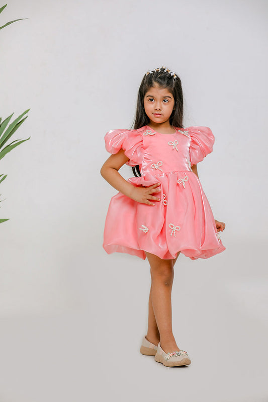 Peach Pearl Bow Dress