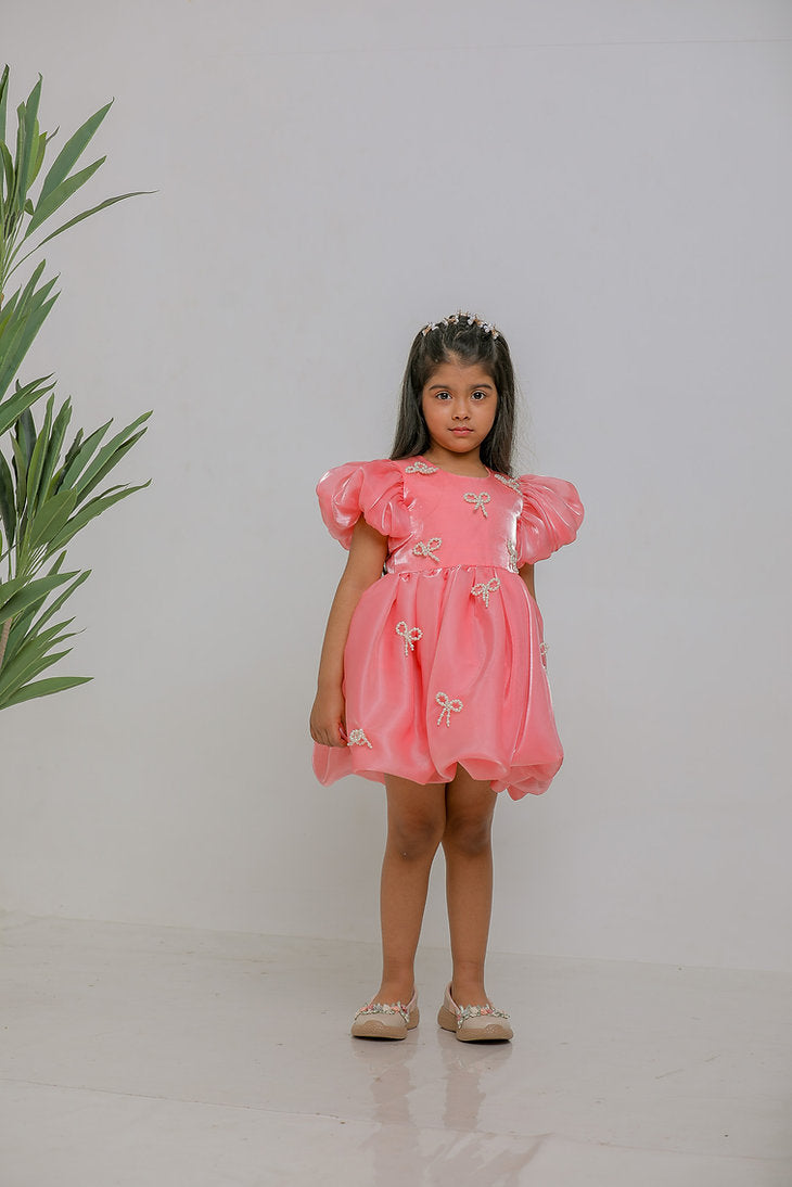 Peach Pearl Bow Dress