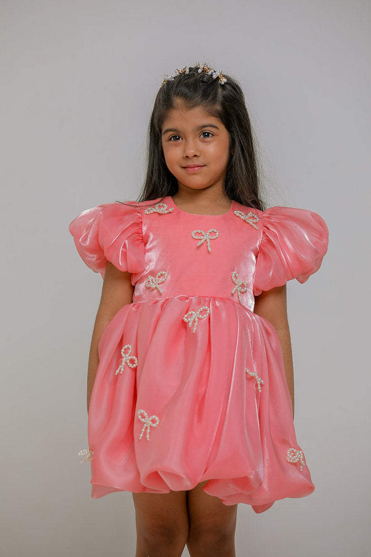 Peach Pearl Bow Dress