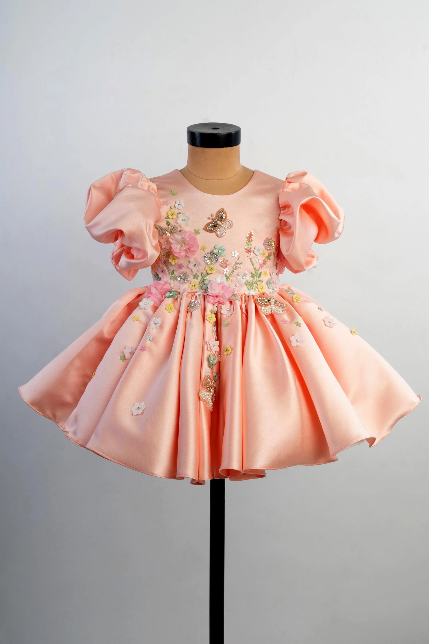 Peach Embroidered Luxury Satin Dress
