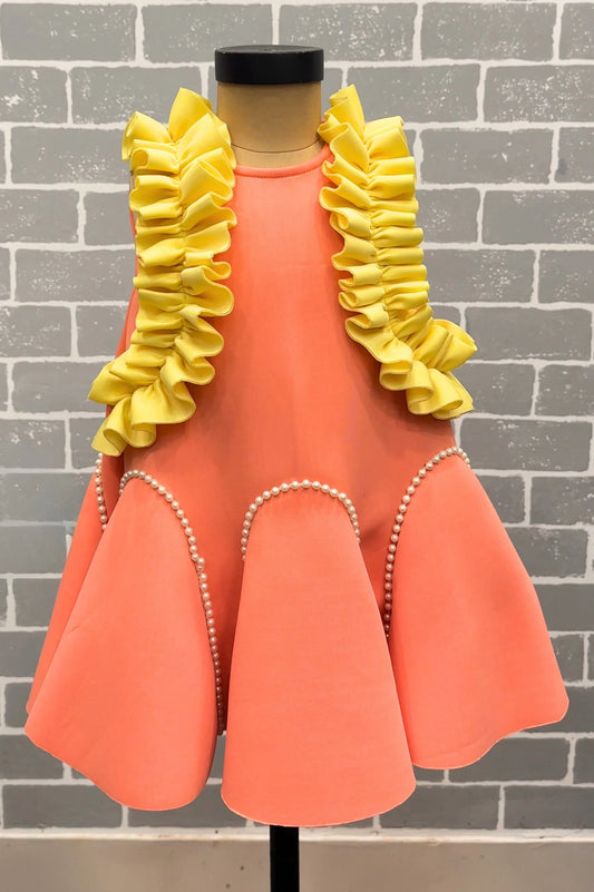 Peach Neoprene A - Line Dress