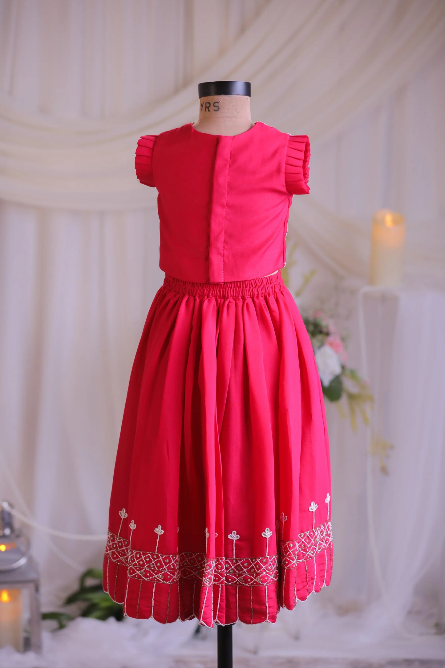 Pearl Embroidered Rani Pink Ghaghra