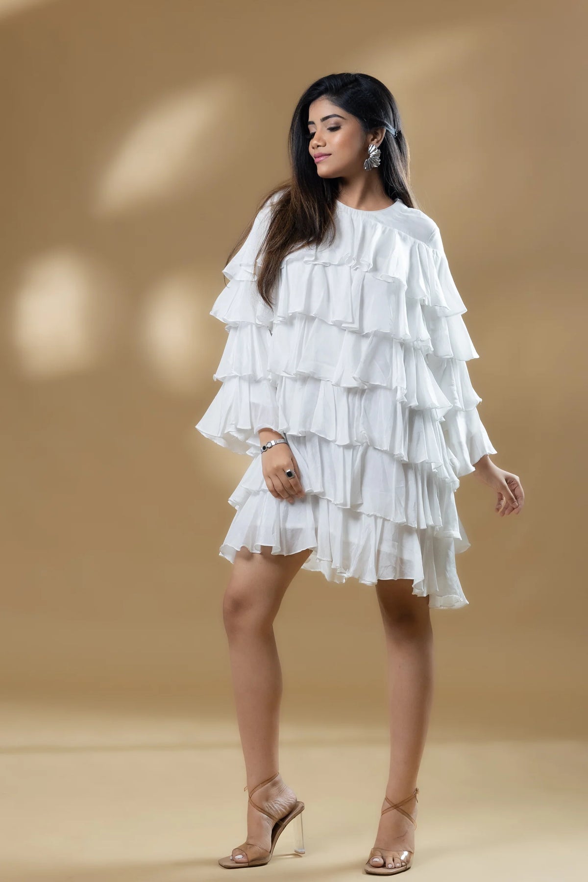 Pearl White Muslin Ruffle Dress