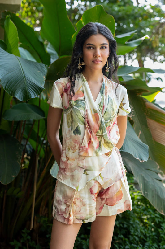 Peonies Wrap Top