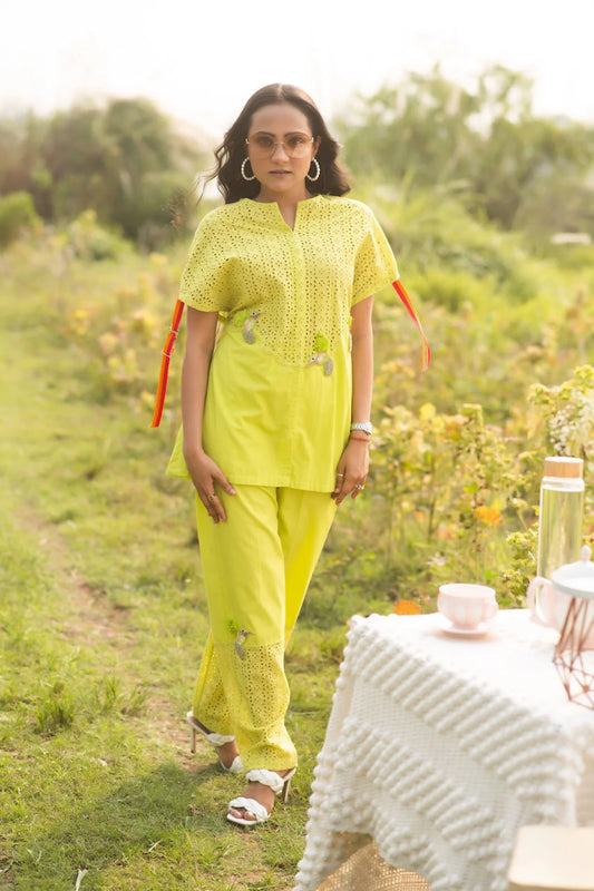 Lime Green Hakoba Co-ord Set